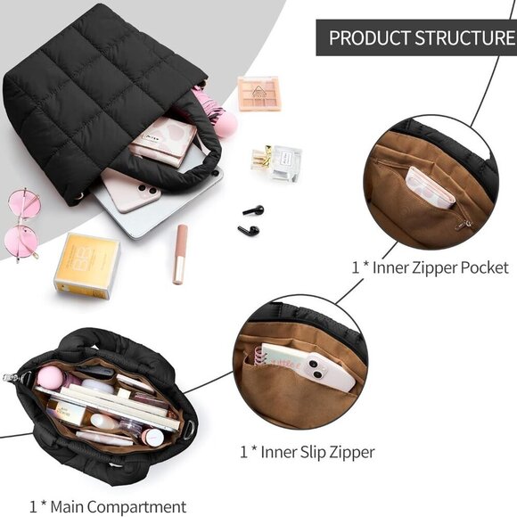 KALIDI Quilted Tote Bag Small Puffer Crossbody Women Lightweight Nylon - Picture 5 of 6